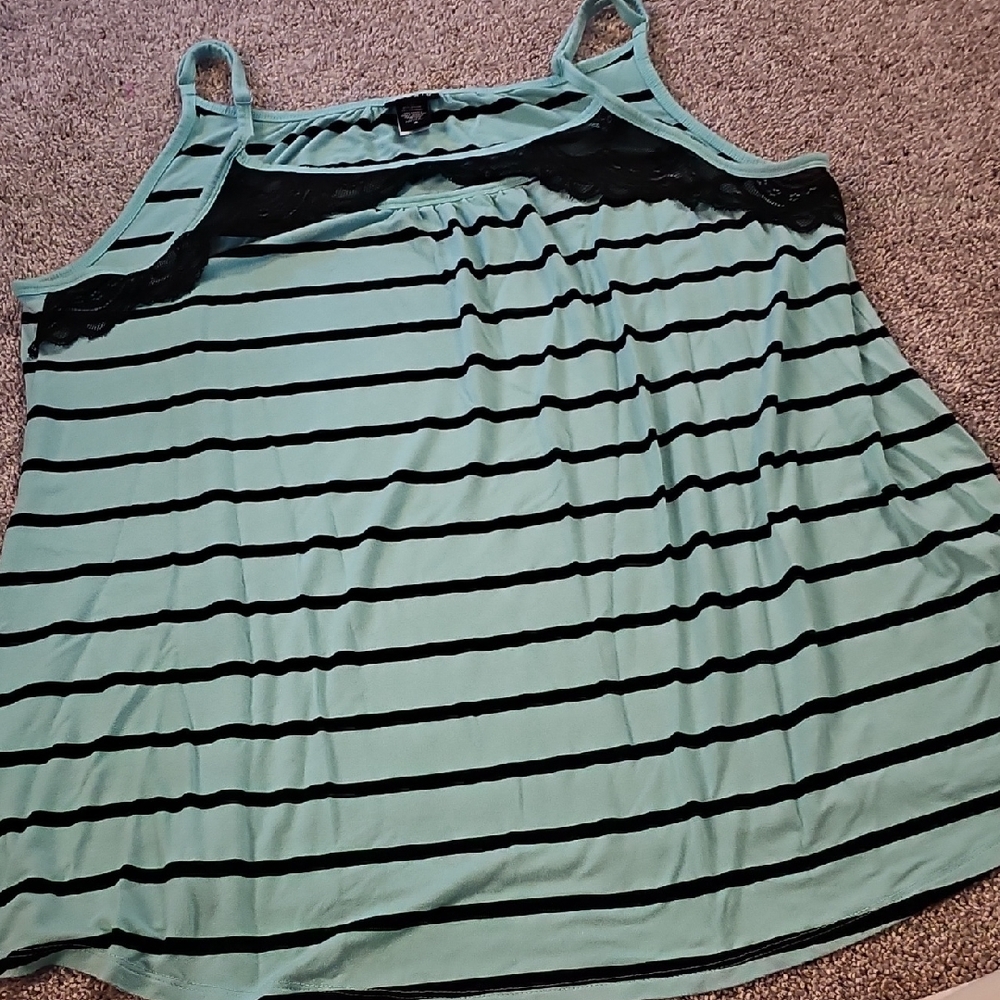A4# Torrid Black and Mint Striped Tank Top